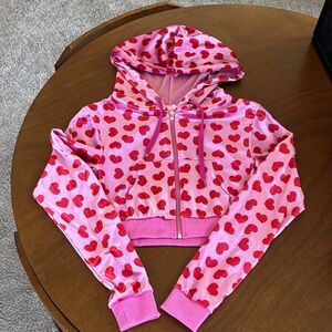 Cropped Heart Velour Hoodie
